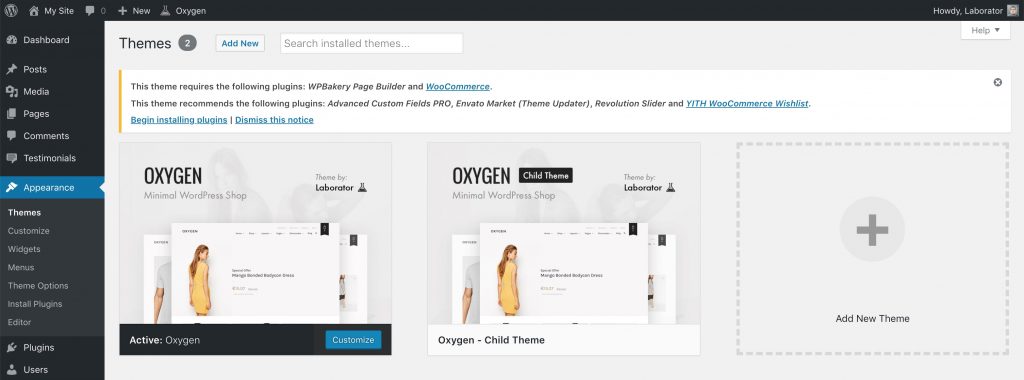 Installing Required Theme Plugins - Laborator