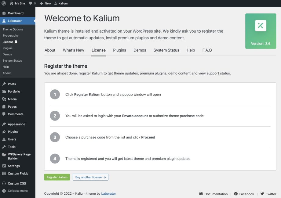 Registering Kalium theme - Laborator